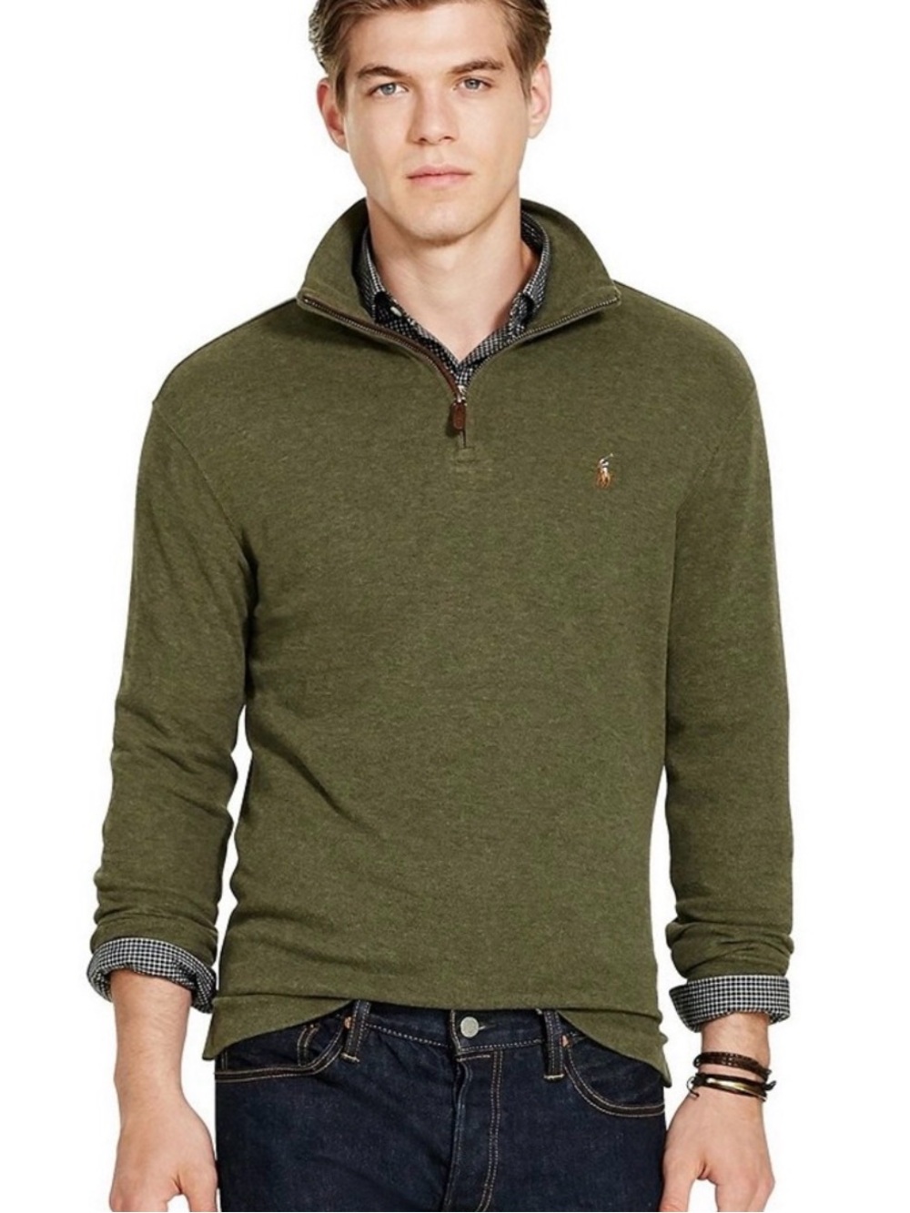 Polo by Ralph Lauren Olive Green Quarter-Zip Sweater